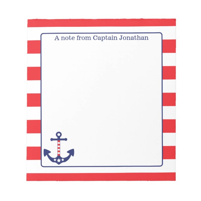 Bloc-note Ancre nautique Patriotique Red Stripes Monogramme (Devant)
