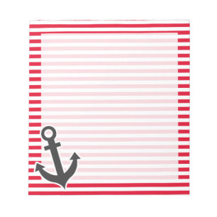Bloc-note Ancre Nautique; Rayures rouges Cadmium; Rayures