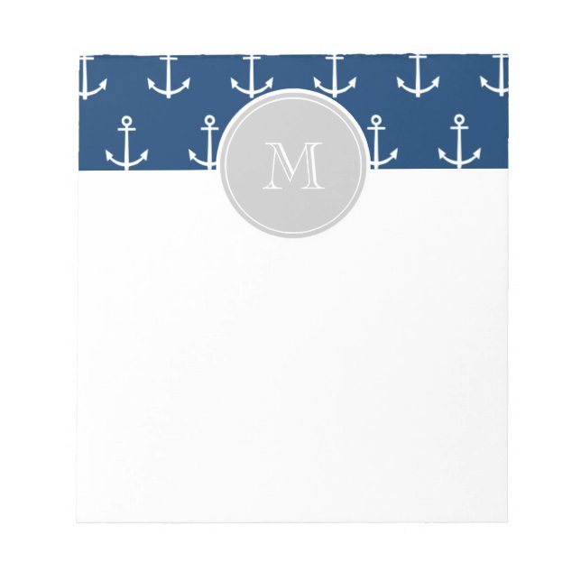 Bloc-note Ancres Bleues Blancs de la Marine Motif, Monogramm (Devant)