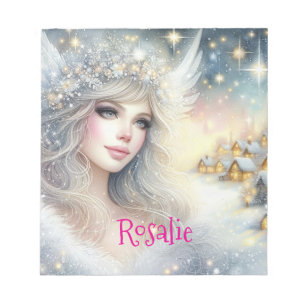 Bloc-note Ange de neige de givre éthéré aquarelle blanche fe