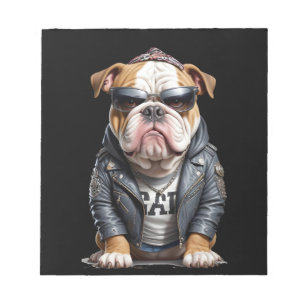 Bloc-note Anglais Bulldog Biker Rebel dans Cool de veste en 