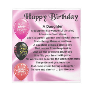 Bloc-note anniversaire de poème de fille joyeux