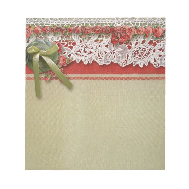 Bloc-note Antique Rose dentelle Rustique Rouge Victorien Bur (Devant)