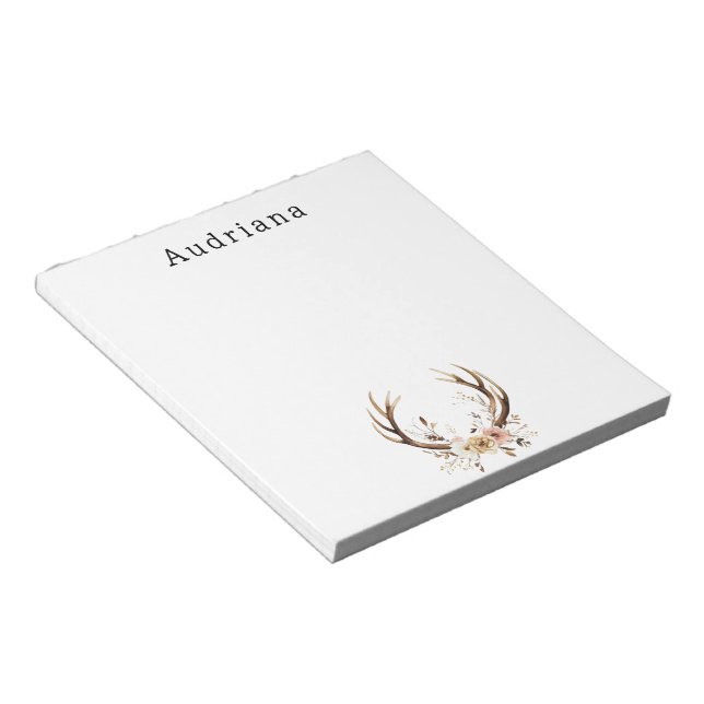 Bloc-note Antlers de Cerfs Floraux Rose Nom personnalisé (Incliné)