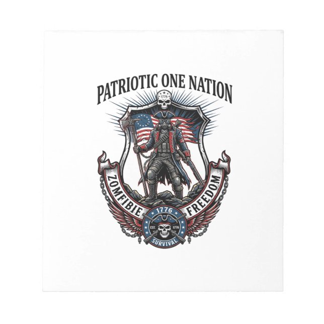 Bloc-note Apocalypse de Zombies Guerrier Patriotique Fou Rou (Devant)
