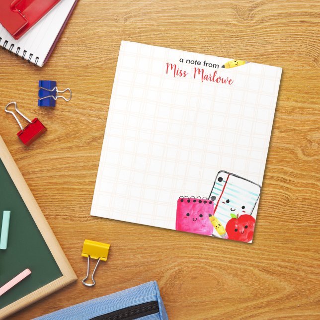 Bloc-note Appréciation de l'enseignant À damiers papier cray (Teacher Appreciation Apple Pencil Paper Checkered Personalized Notepad)