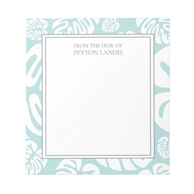 Bloc-note Aqua Bleu Blanc Feuilles Tropicales Monster Bureau (Devant)
