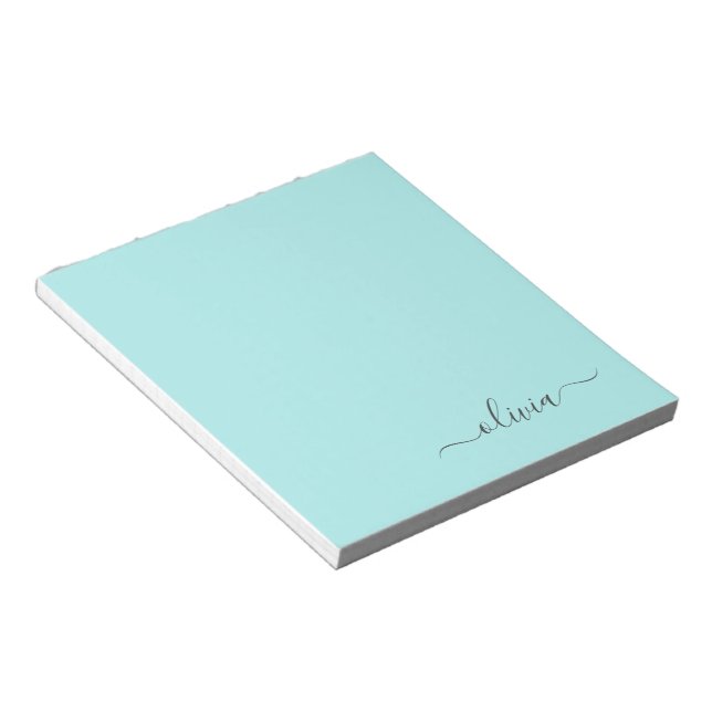 Bloc-note Aqua Blue Turquoise Moderne Script Girl Monogramme (Incliné)