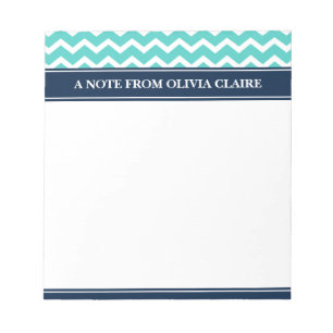 Bloc-note Aqua Chevron Navy tendance Nom personnalisé