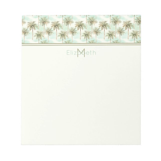 Bloc-note Aqua et Crème Palmier Tropical Monogramme (Devant)