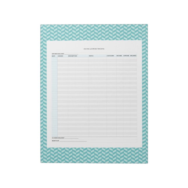Bloc-note Aqua Herringbone Suivi des revenus et des dépenses (Tourné)