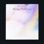 Bloc-note Aquarelle Abstraite moderne Purple Gold Name Scrip<br><div class="desc">Personnalisez facilement ce style glamour abstrait couleur lilas peinture à l'eau et faux or spray arrière - plan avec votre nom personnalisé.</div>