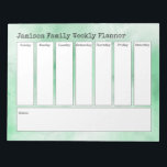 Bloc-note Aquarelle Abstraite verte et blanche Planificateur<br><div class="desc">L'expression "Jamison Family Weekly Planner" apparaît en haut de cette conception ; il suffit d'utiliser les champs modèles pour ajouter les détails que vous jugez appropriés... changer votre nom, ou même le message d'en-tête ! L'arrière - plan a été recouvert d'un subtil lave abstrait à l'aquarelle dans les tons vert...</div>