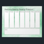 Bloc-note Aquarelle Abstraite verte et blanche Planificateur<br><div class="desc">L'expression "Jamison Family Weekly Planner" apparaît en haut de cette conception ; il suffit d'utiliser les champs modèles pour ajouter les détails que vous jugez appropriés... changer votre nom, ou même le message d'en-tête ! L'arrière - plan a été recouvert d'un subtil lave abstrait à l'aquarelle dans les tons vert...</div>