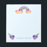 Bloc-note Aquarelle arc-en-ciel enfants | Ajouter un nom<br><div class="desc">C'est une aquarelle illustrant un arc-en-ciel qui sort des nuages et des coeurs. Vous pouvez faire imprimer votre nom au bas de ce produit. Le texte est modifiable. Excellent stationnaire personnalisé pour les enfants à utiliser à l'école!</div>