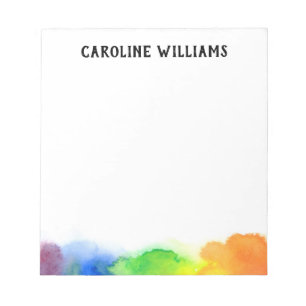 Bloc-note Aquarelle arc-en-ciel nom personnalisé