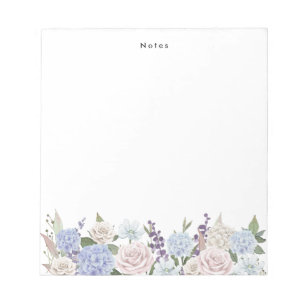 Bloc-note Aquarelle Bleu Blanc Hydrangées Personnalisées