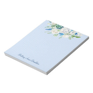 Bloc-note Aquarelle bleu blanc point Floral Custom Monogramm