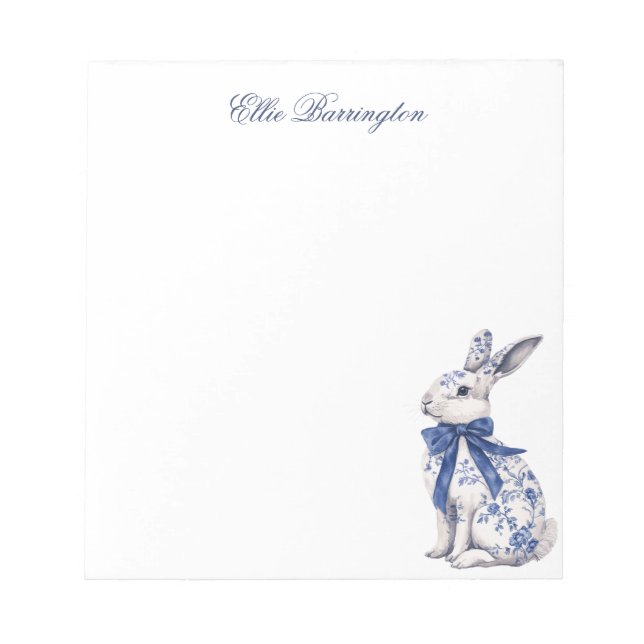 Bloc-note Aquarelle Bleu et blanc Chinoiserie Lapin Rabbit (Devant)