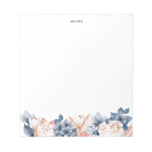 Bloc-note Aquarelle bleu et rose pâle Fleurs personnalisées