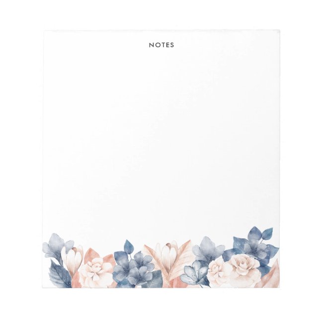Bloc-note Aquarelle bleu et rose pâle Fleurs personnalisées (Devant)