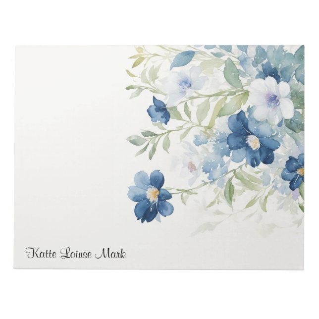 Bloc-note Aquarelle bleu Fleurs de ressort personnalisées (Devant)