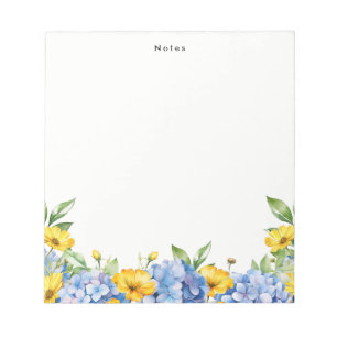 Bloc-note Aquarelle Bleu Jaune Hydrangée Personnalisée
