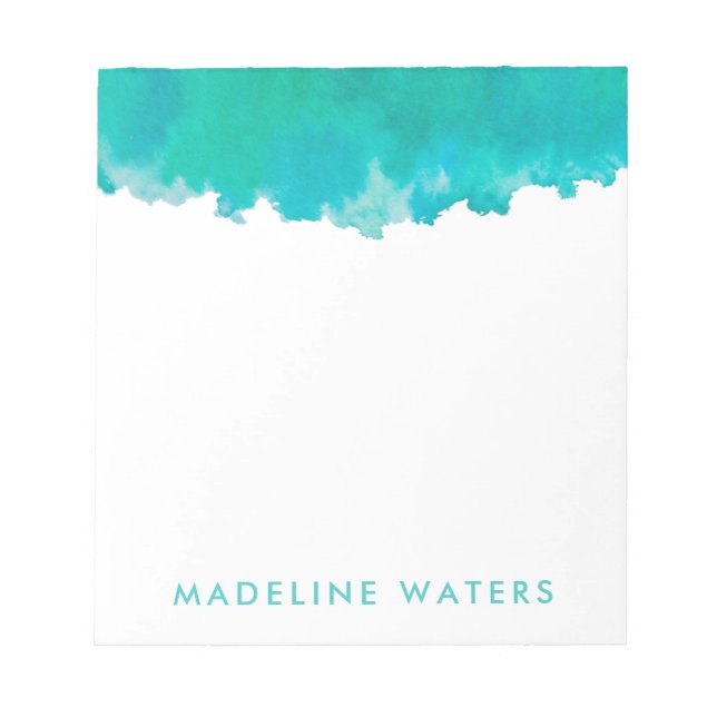 Bloc-note Aquarelle bleu Turquoise moderne Chic Monogramme (Devant)