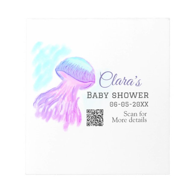 Bloc-note Aquarelle bleu violet pastel méduse bébé chausson (Devant)