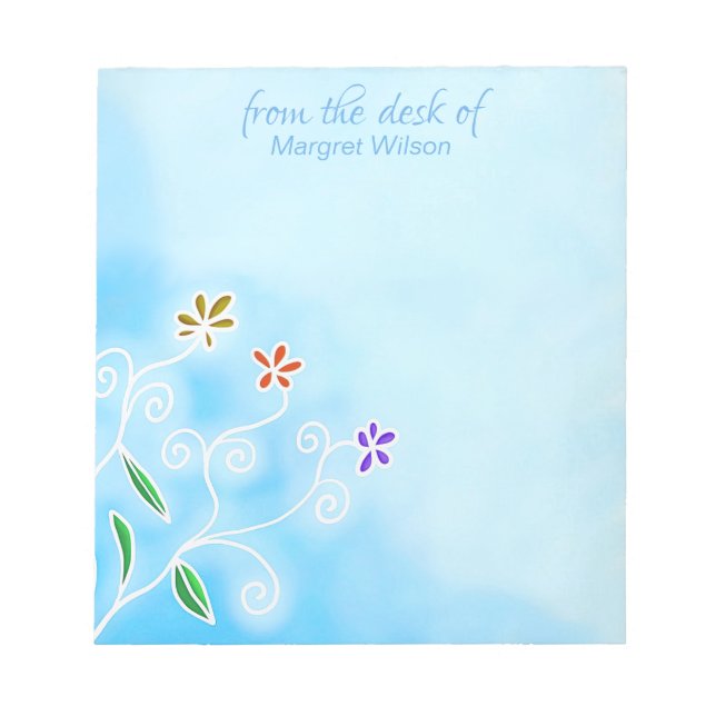 Bloc-note Aquarelle bleue avec fleurs fantaisistes (Devant)