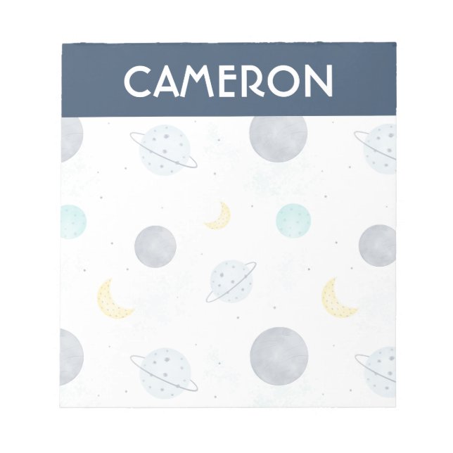 Bloc-note Aquarelle Blue Space Planet Motif (Devant)