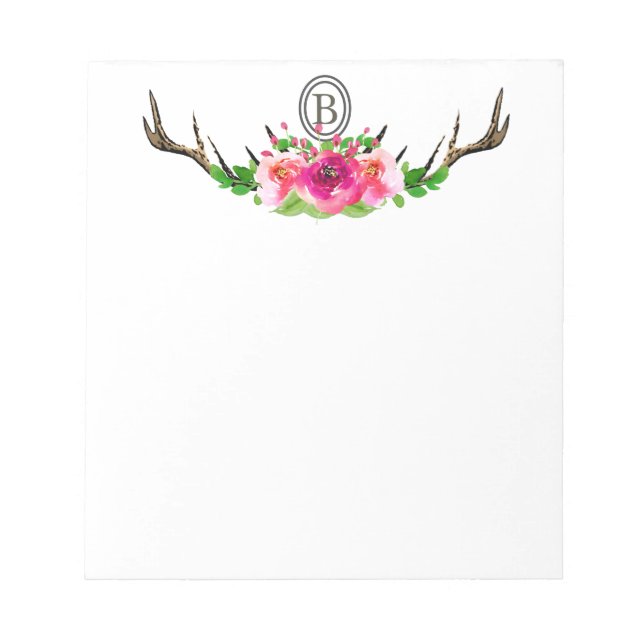 Bloc-note Aquarelle Boho Deer Antler Floral (Devant)
