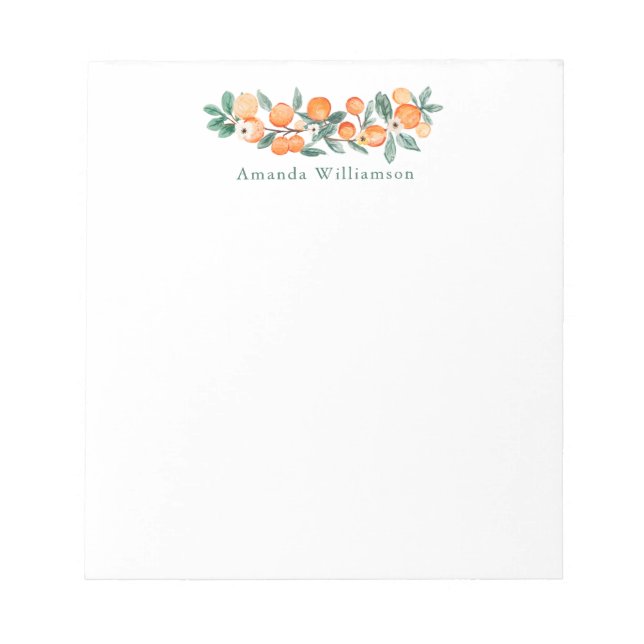 Bloc-note Aquarelle botanique Orange Nom personnalisé (Devant)
