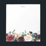 Bloc-note Aquarelle Bourgogne et fleurs bleues Garland<br><div class="desc">Un bloc-notes élégant et fantaisiste avec des fleurs d'aquarelle bordeaux,  bleues et roses aux accents verts. Ce sera un accent féminin parfait pour votre bureau.</div>
