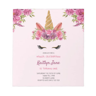 Bloc-note Aquarelle BUDGET Floral Unicorn rose Invitation