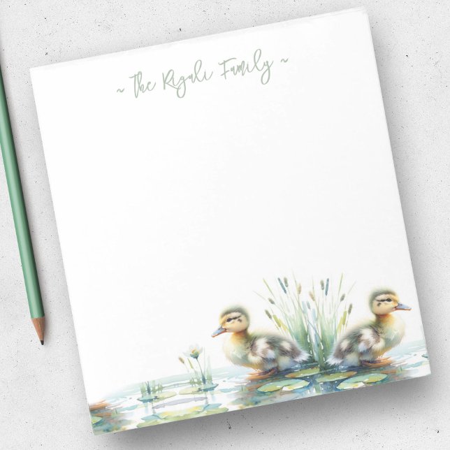 Bloc-note Aquarelle Canards Papeterie personnalisée (Watercolor duck notepads personalized sage green name)