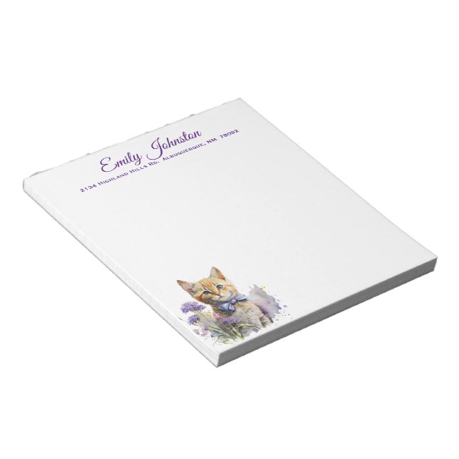 Bloc-note Aquarelle Chat en Fleurs Papier à lettres personna (Incliné)