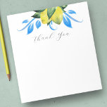 Bloc-note Aquarelle Citron Merci botanique<br><div class="desc">Ce bloc-notes botanique présente des citrons aquarelles dans les tons jaunes avec des botaniques bleus et verts. Les mots "Merci" sont placés dans la typographie à la main à la mode. Utilisez pour le budget merci notes. Pour voir la suite mariage méditerranéenne bleu et jaune correspondante visitez www.zazzle.com/dotellabelle Art et...</div>