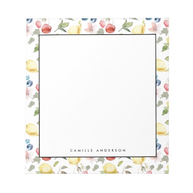 Bloc-note Aquarelle Citrons et baies Motif Personnalisé (Devant)