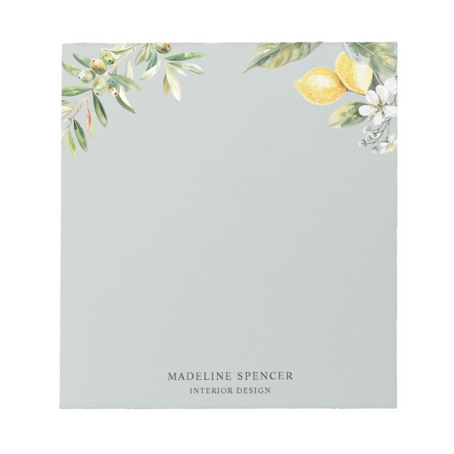 Bloc-note Aquarelle Citrons et olives Vert Sage (Devant)