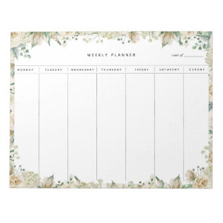 Bloc-note Aquarelle de crème Floral Planificateur hebdomadai