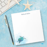 Bloc-note Aquarelle de la tortue marine Océan Personnalisé<br><div class="desc">Ce superbe bloc-notes personnalisé à thème côtier dispose d'une tortue de mer aquarelle dans des tons vibrants d'aqua et de bleu turquoise,  avec un nom ou un autre texte au sommet.</div>
