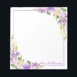 Bloc-note Aquarelle de lavande pourpre personnalisée Floral<br><div class="desc">Élégant bloc-notes papeterie. Facile à modifier et ajouter votre nom,  nom d'entreprise,  monogramme. Bouquet floral d'aquarelle peint à la main de roses en lavande,  violet,  violet,  pêche,  mauve. Donnez-les pendant ou envoyez-les pour n'importe quelle occasion. Ça fait du bon souvenir. Ajoutez votre message de remerciement.</div>