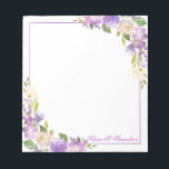 Bloc-note Aquarelle de lavande pourpre personnalisée Floral<br><div class="desc">Élégant bloc-notes papeterie. Facile à modifier et ajouter votre nom,  nom d'entreprise,  monogramme. Bouquet floral d'aquarelle peint à la main de roses en lavande,  violet,  violet,  pêche,  mauve. Donnez-les pendant ou envoyez-les pour n'importe quelle occasion. Ça fait du bon souvenir. Ajoutez votre message de remerciement.</div>