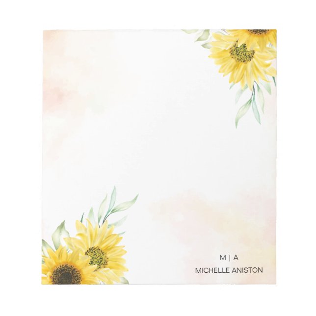 Bloc-note Aquarelle de tournesol jaune Monogramme minimalist (Devant)