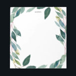 Bloc-note Aquarelle Eucalyptus Wreath personnalisée<br><div class="desc">Bloc-notes coloré et capricieux avec couronne d'eucalyptus aquarelle. Personnalisez,  mais ajoutez votre nom ou une courte phrase. Ce sera un accent botanique parfait pour votre bureau.</div>