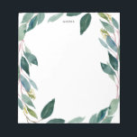 Bloc-note Aquarelle Eucalyptus Wreath personnalisée<br><div class="desc">Bloc-notes coloré et capricieux avec couronne d'eucalyptus aquarelle. Personnalisez,  mais ajoutez votre nom ou une courte phrase. Ce sera un accent botanique parfait pour votre bureau.</div>