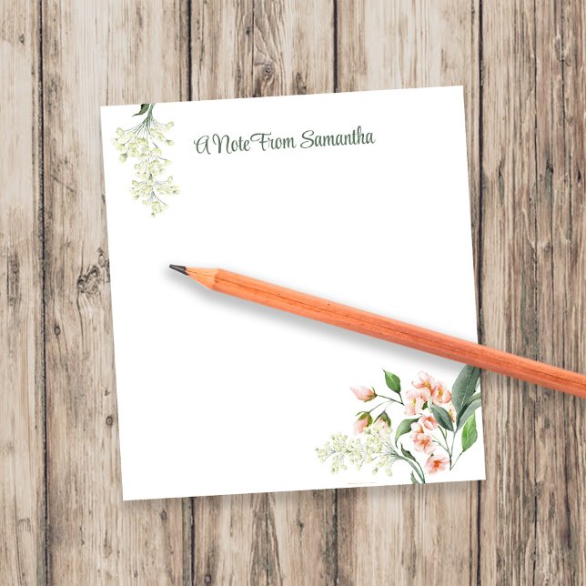 Bloc-note Aquarelle Fleurs de Pêcher Personnalisé (Peach and pink watercolor floral custom personalized notepad.)