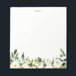 Bloc-note Aquarelle Fleurs de printemps blanches personnalis<br><div class="desc">Aquarelle Fleurs de ressort blanc Bloc-notes personnalisé | Un bloc-notes élégant et capricieux avec des fleurs blanches et du feuillage. Ce sera un accent féminin parfait pour votre bureau.</div>