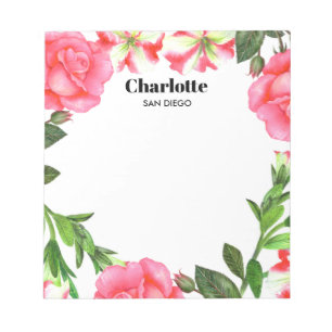 Bloc-note Aquarelle Fleurs roses couronne circulaire